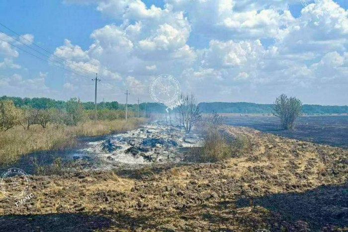 Неподалёку от Кицкан сгорело поле стерни и заброшенный сад 